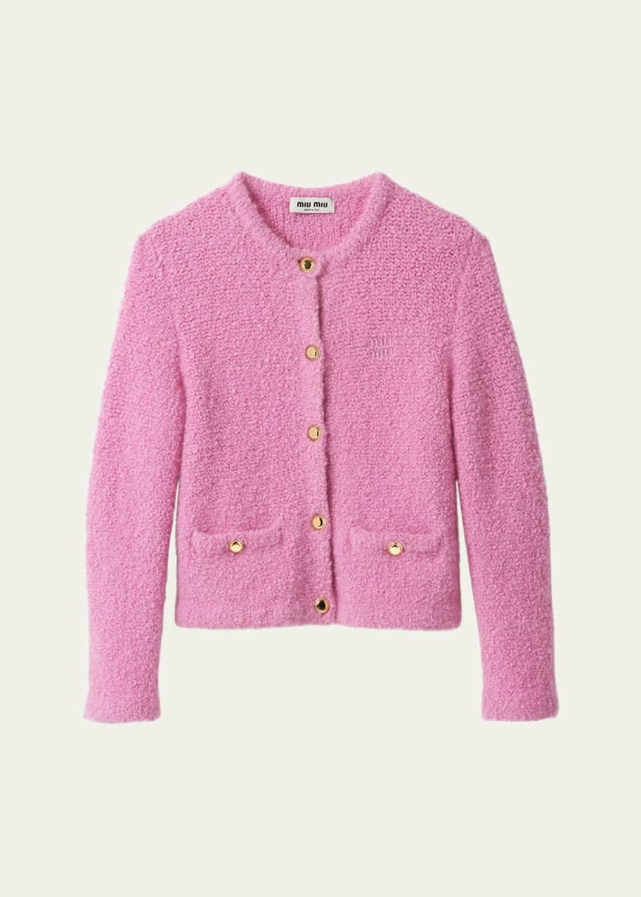 ■ □ 44794★冬 ミュウミュウ カーディガン ライトピンク カシミヤ Miu Miu Logo Embroidered Cashmere Cardigan - Bergdorf Goodman