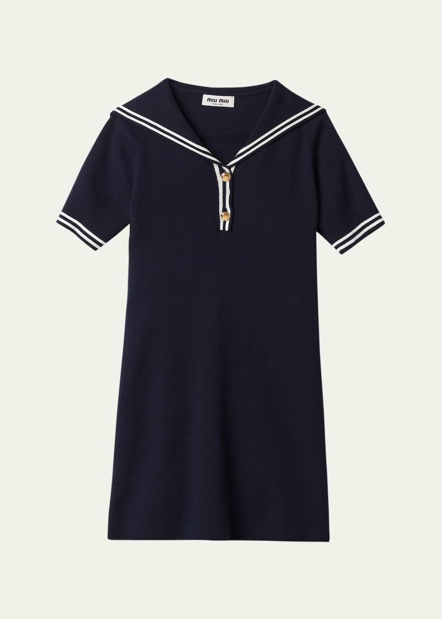 Miu Miu Sailor Collar Cotton Short-Sleeve Mini Dress - Bergdorf
