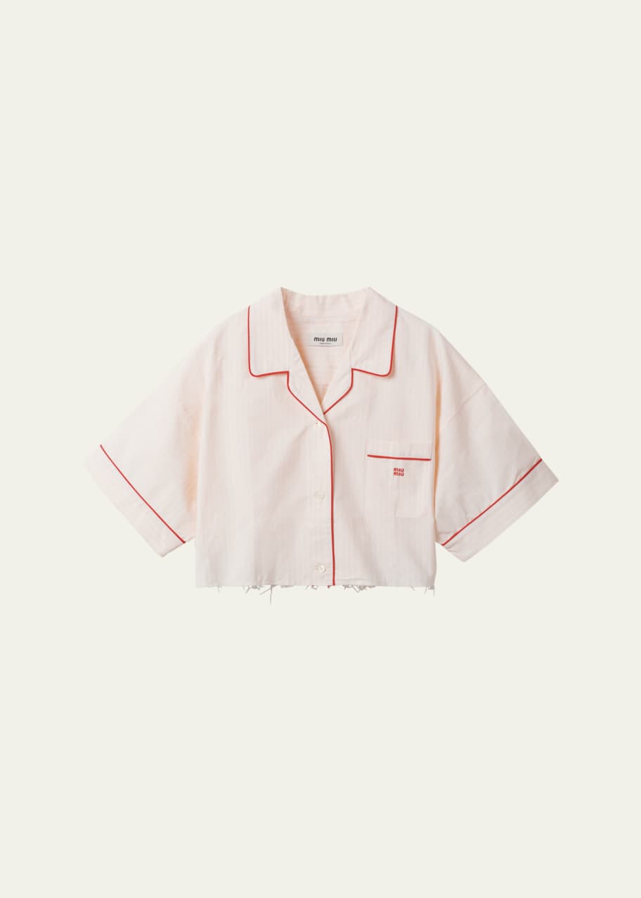 Miu Miu Piped Short-Sleeve Cropped Button-Front Shirt - Bergdorf