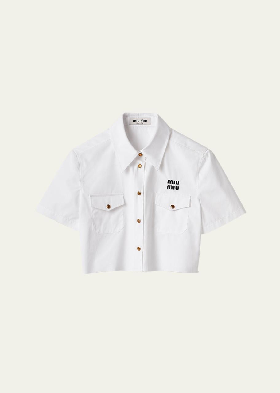 Miu Miu Logo Poplin Cropped Button Down Shirt - Bergdorf Goodman