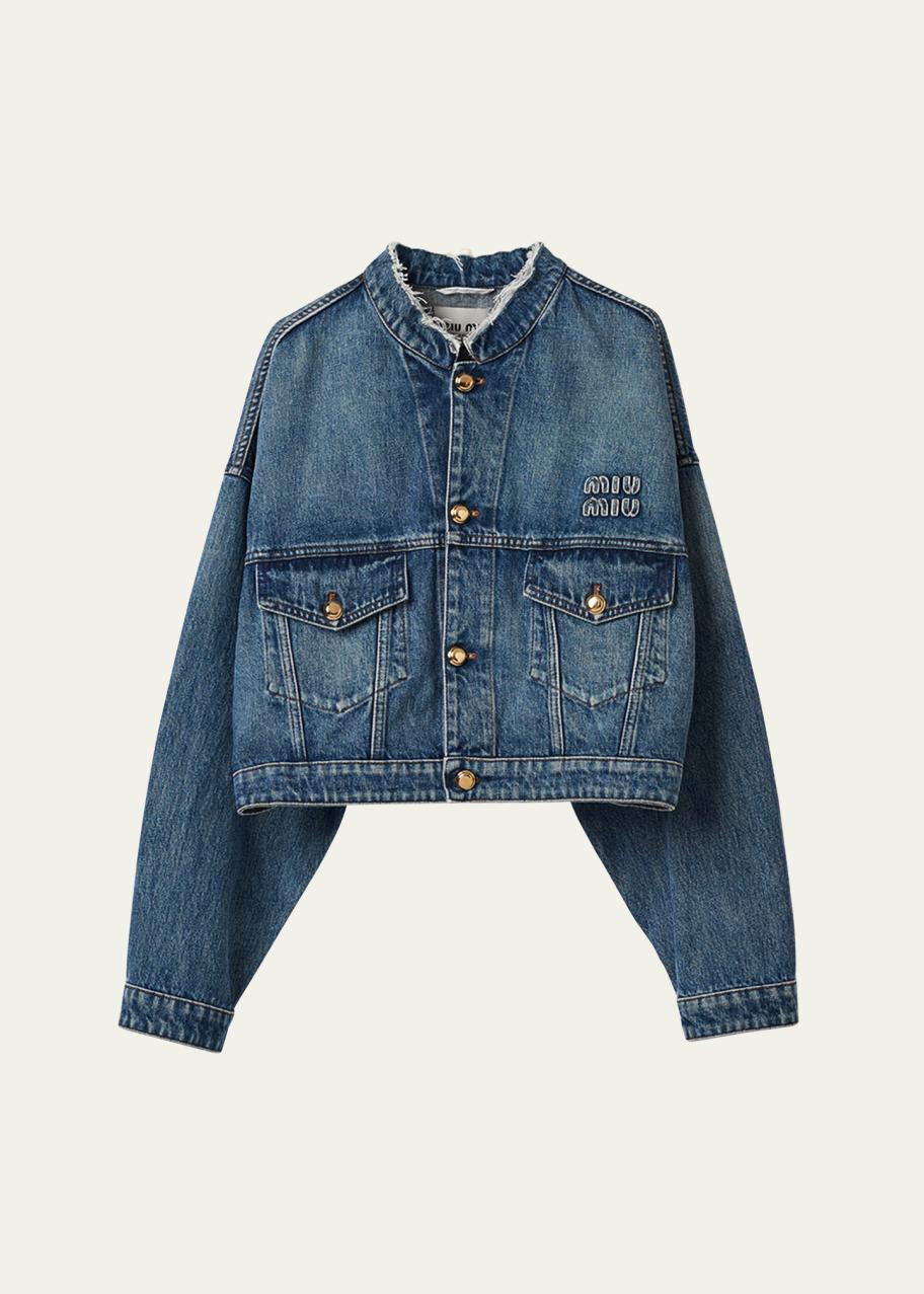 Miu Miu Logo Loose Denim Crop Jacket - Bergdorf Goodman