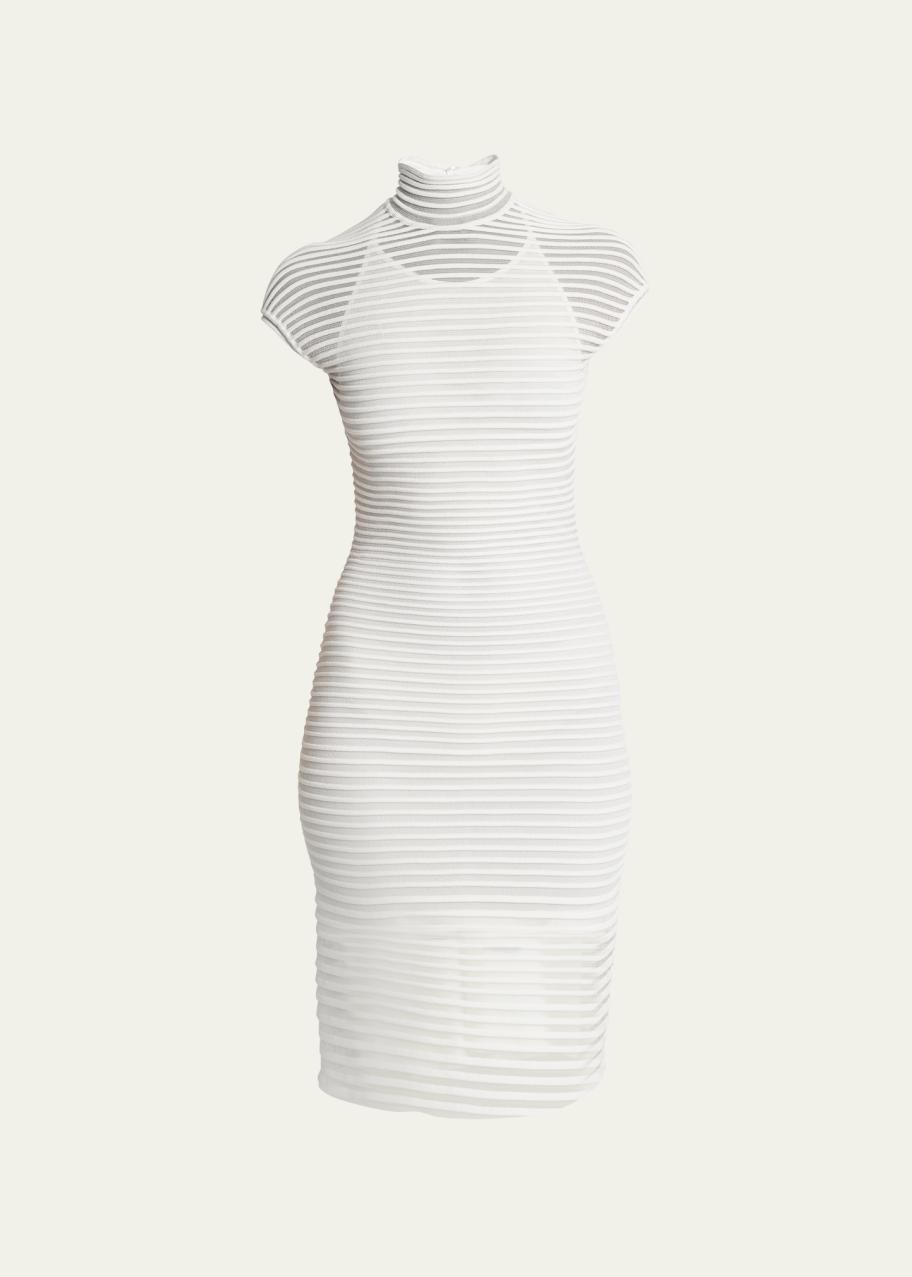 ALAIA Sheer Ribbed Mini Dress with Back Cutout Detail - Bergdorf Goodman