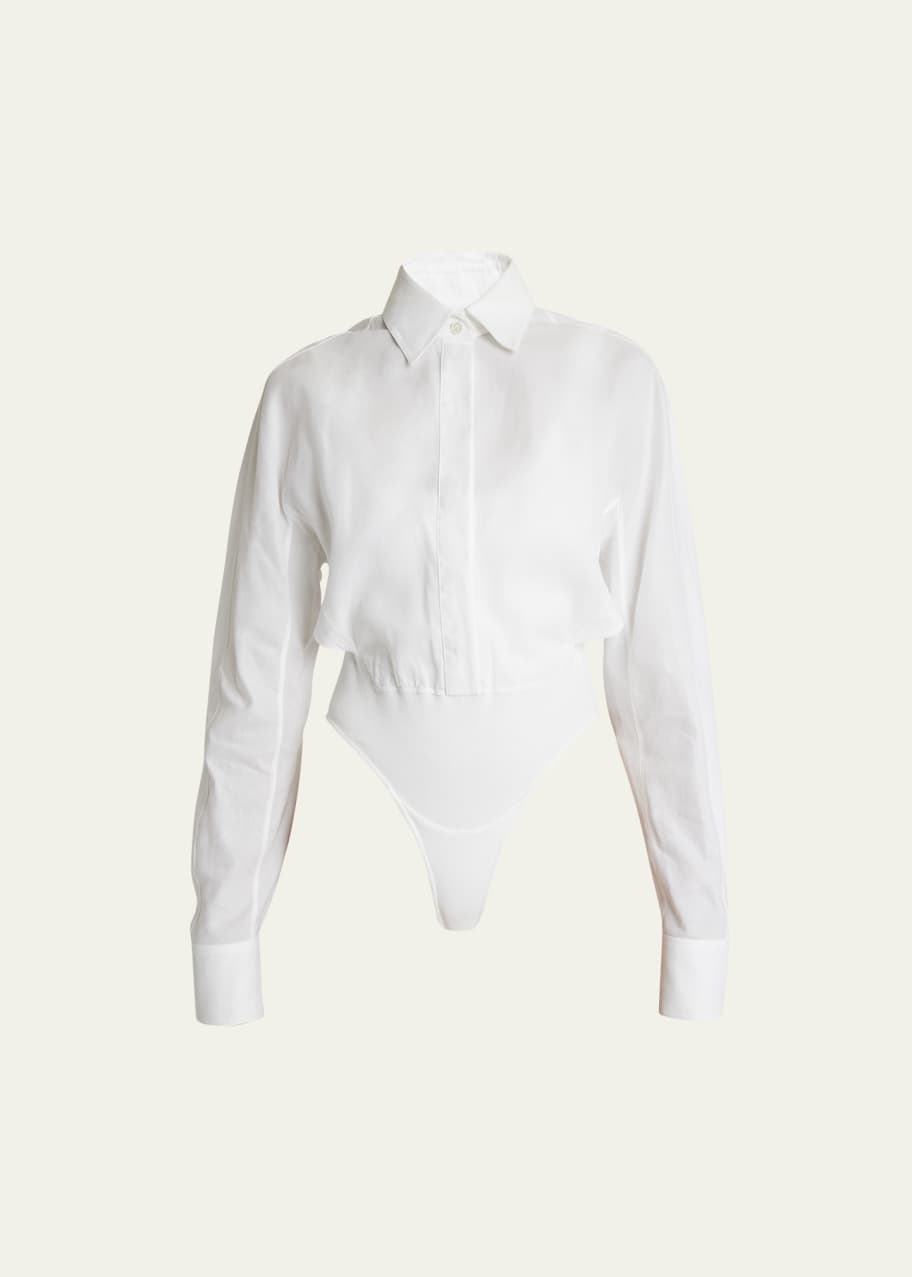 Image 1 of 1: Sheer Collared Long-Sleeve Bodysuit