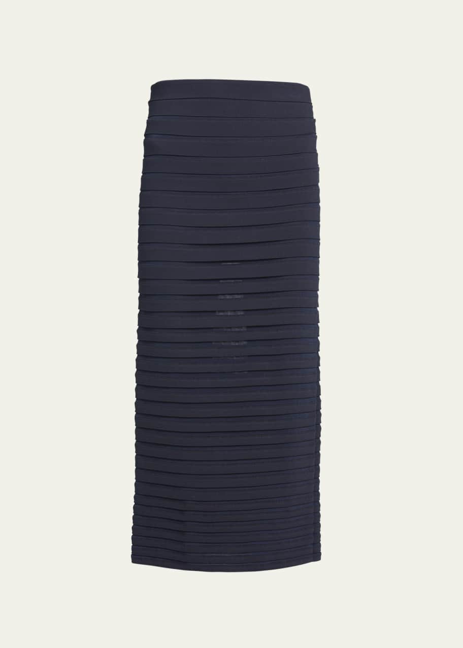 Image 1 of 1: Stretch Panelled Ribbed Knit Midi Pencil Skirt