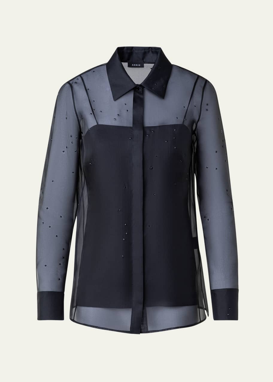 Image 1 of 1: Silk Organza Tunic Blouse with Swarovski Stars Embellishment