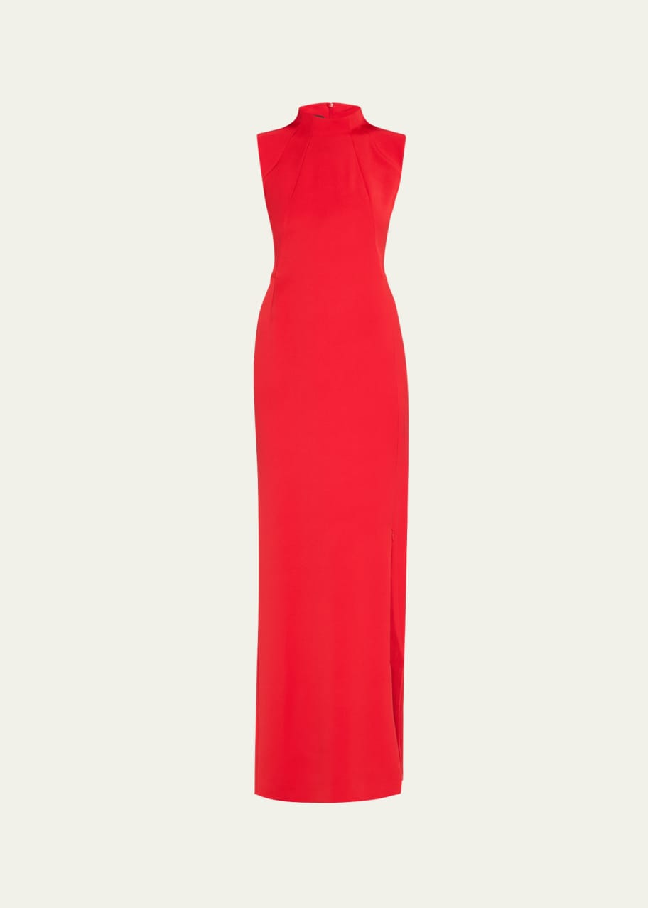 Image 1 of 1: Long Mock-Neck Silk Crepe Stretch Gown