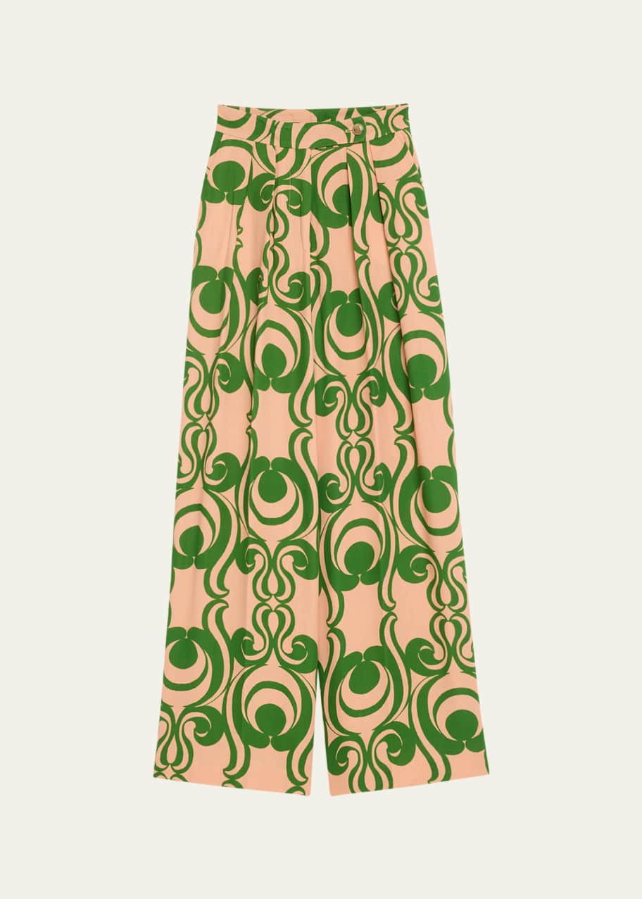 Image 1 of 1: Pamplona Abstract Pleated Wide-Leg Pants