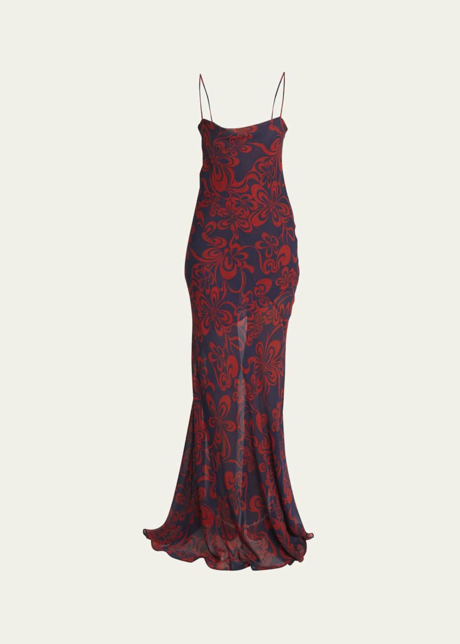 Image 1 of 1: Deryl Abstract-Print Cowl-Neck Silk Dress