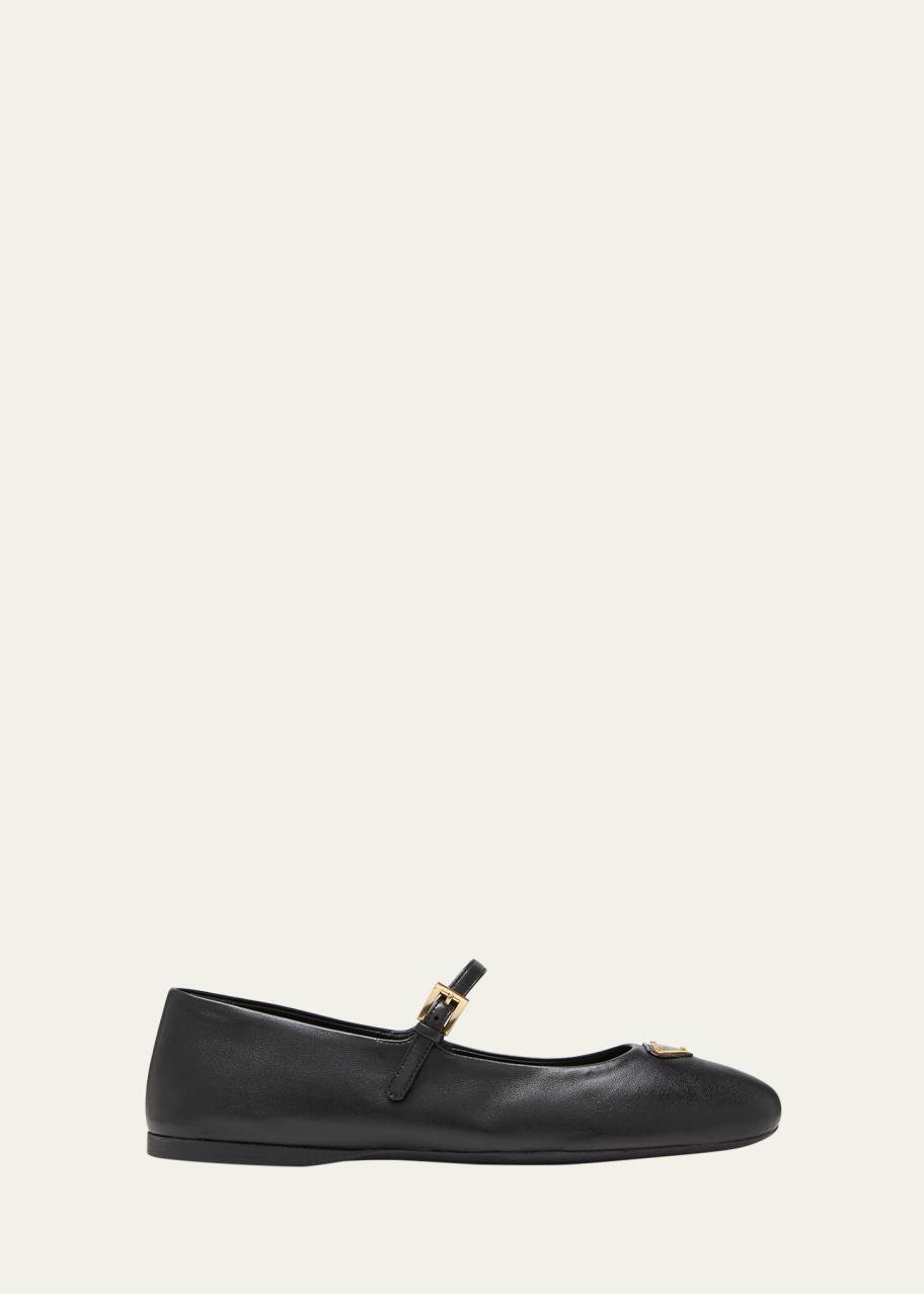 Prada Lambskin Triangle Mary Jane Ballerina Flats - Bergdorf Goodman