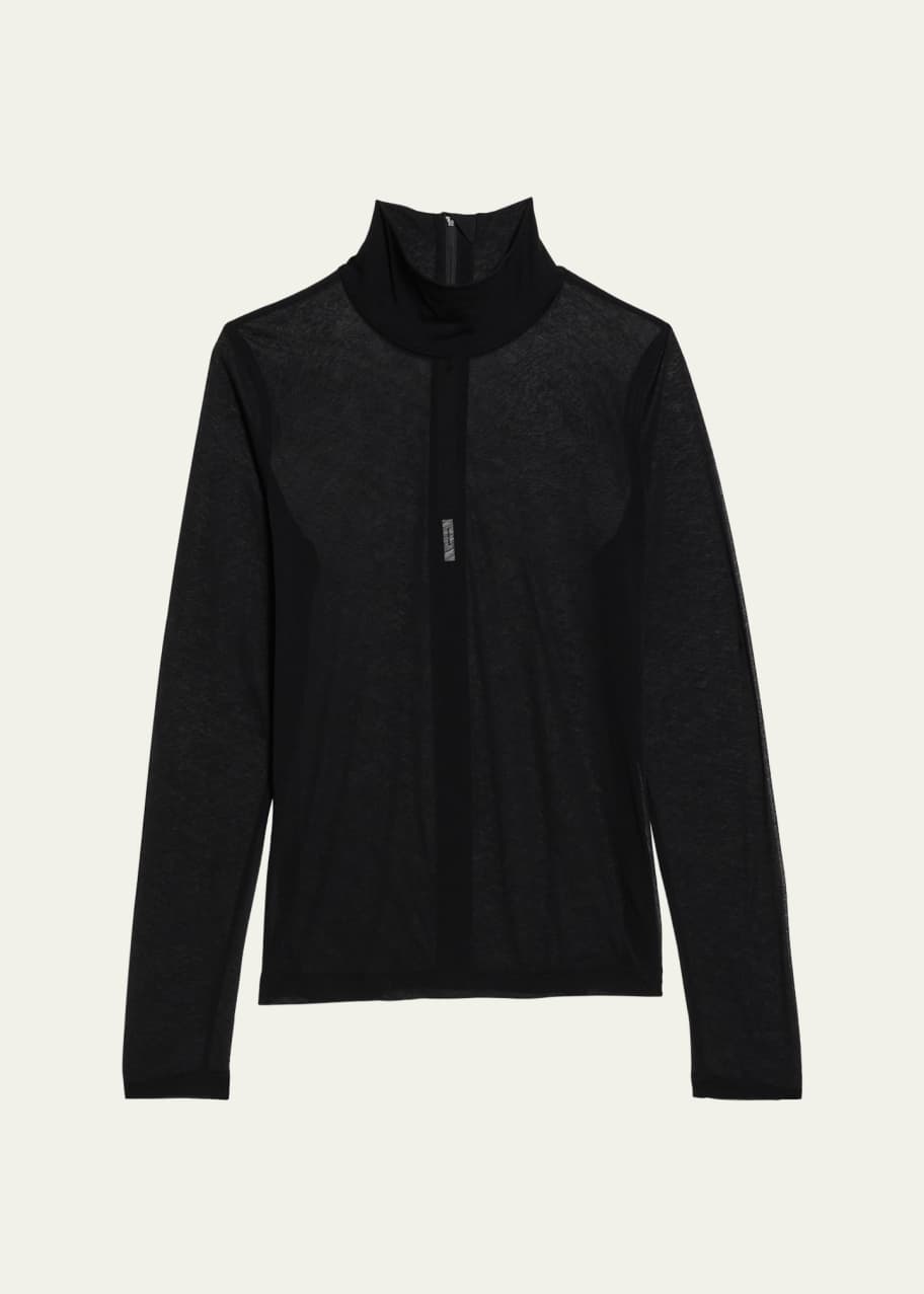 Image 1 of 1: Sheer Two-Way Turtleneck Top