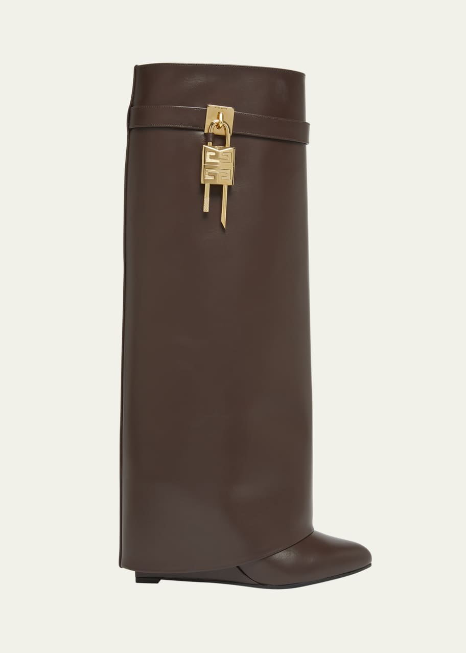 Givenchy 4G Shark Lock Leather Foldover Wedge Boots - Bergdorf Goodman