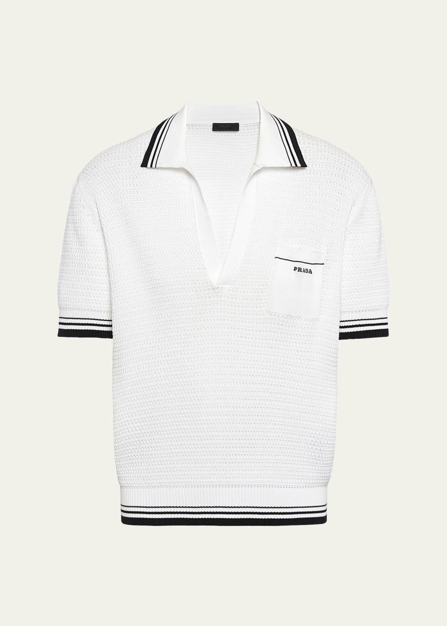 Prada Men's Superfine Cotton-Silk Polo Sweater - Bergdorf Goodman
