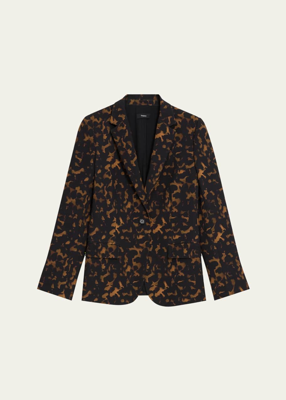 Image 1 of 1: Staple Tortoise-Print Slim Crepe Blazer
