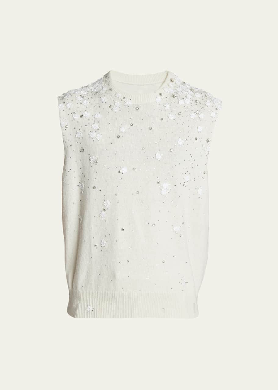 Amiri Men's Floral Beaded Sweater Vest - Bergdorf Goodman