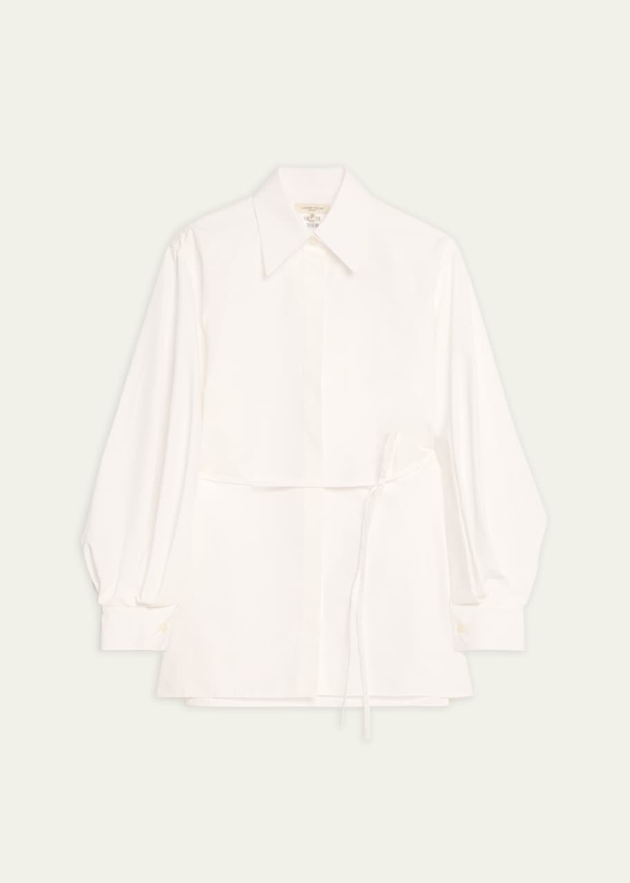 Image 1 of 1: Pleated Tie-Waist Organic Cotton Poplin Shirt