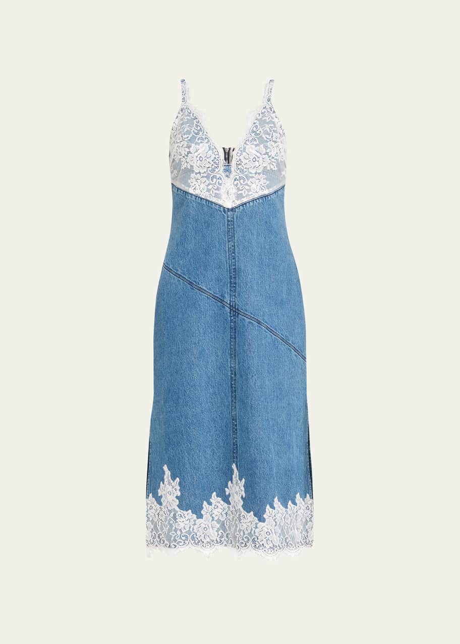 knee length dresses for ladies Vintage Slit Denim Slip Dress main image 1