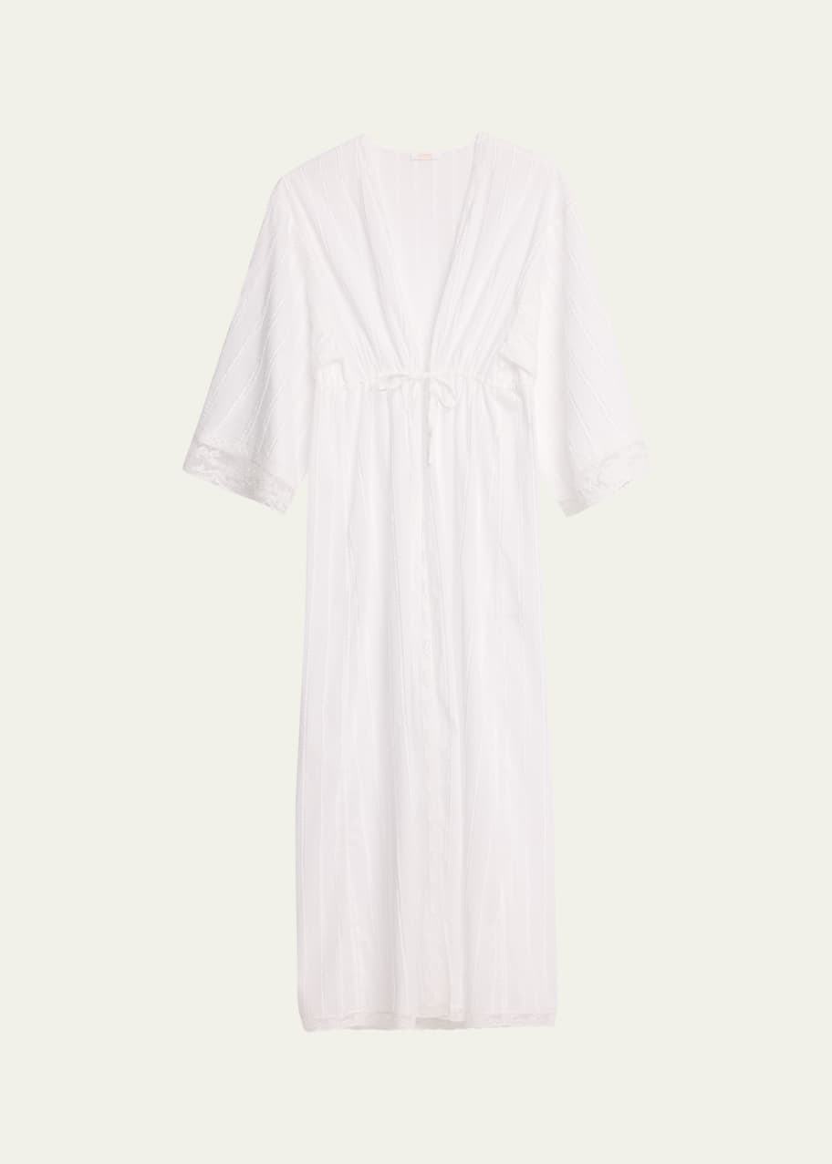Image 1 of 1: Lactee Striped Lace-Trim Cotton Robe