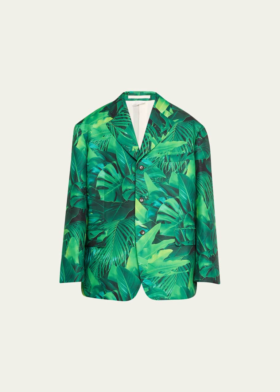 Image 1 of 1: Men's Oversized Gabardine Leaf-Print Sport Coat