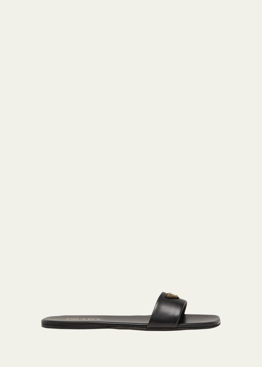 Prada Leather Logo Flat Slide Sandals - Bergdorf Goodman