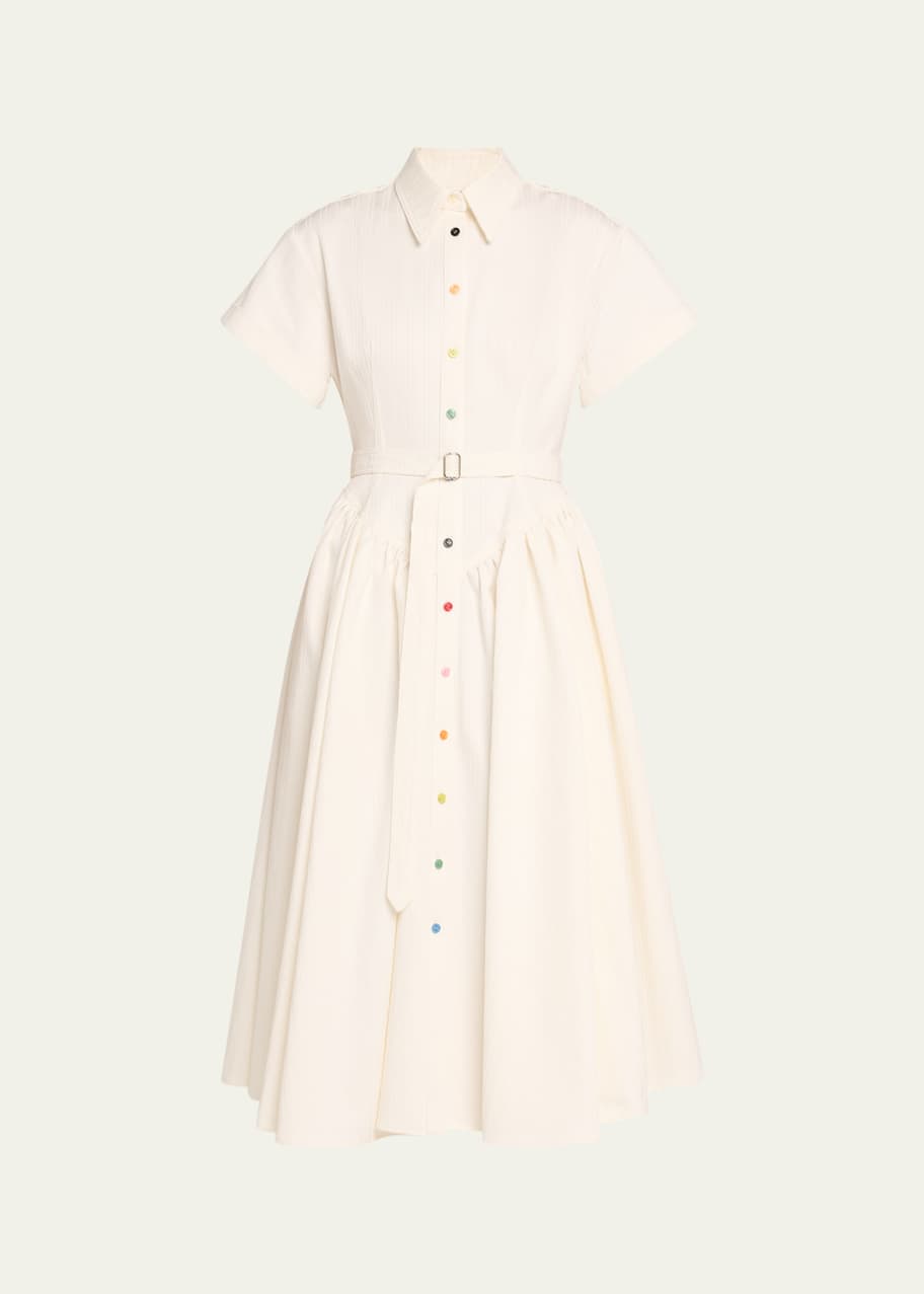 Image 1 of 1: Embroidered Smart Belted Shirtdress