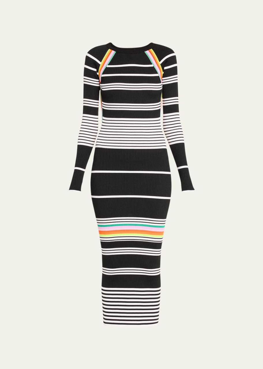 backless long sleeve striped knit mini dress Buttermilk Knitted Long Sleeve Backless Mini Dress main image 0