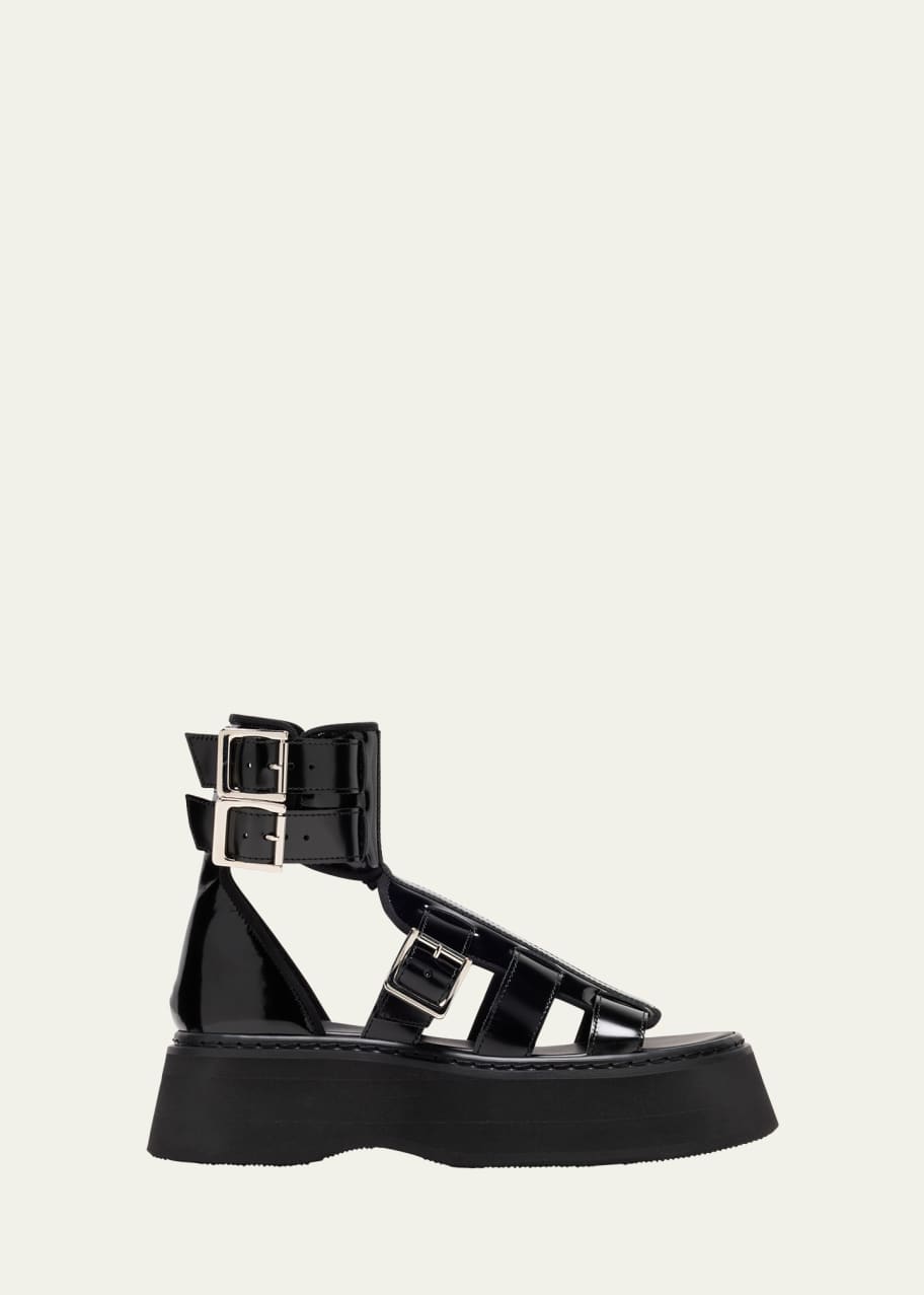 Image 1 of 1: Glossy Leather Buckle Cuff Sandals