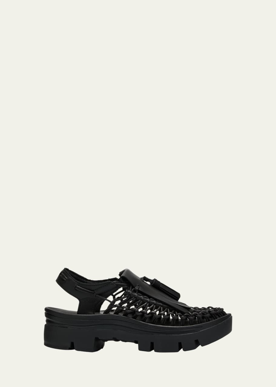 Image 1 of 1: Leather Net Kiltie Tassel Loafers