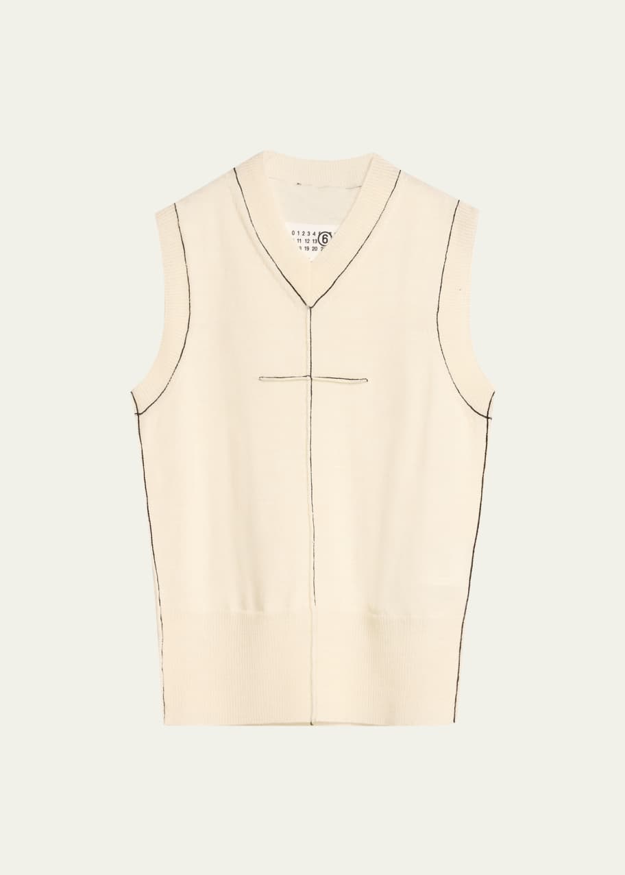 Image 1 of 1: Fitted Contrast-Stitch Top
