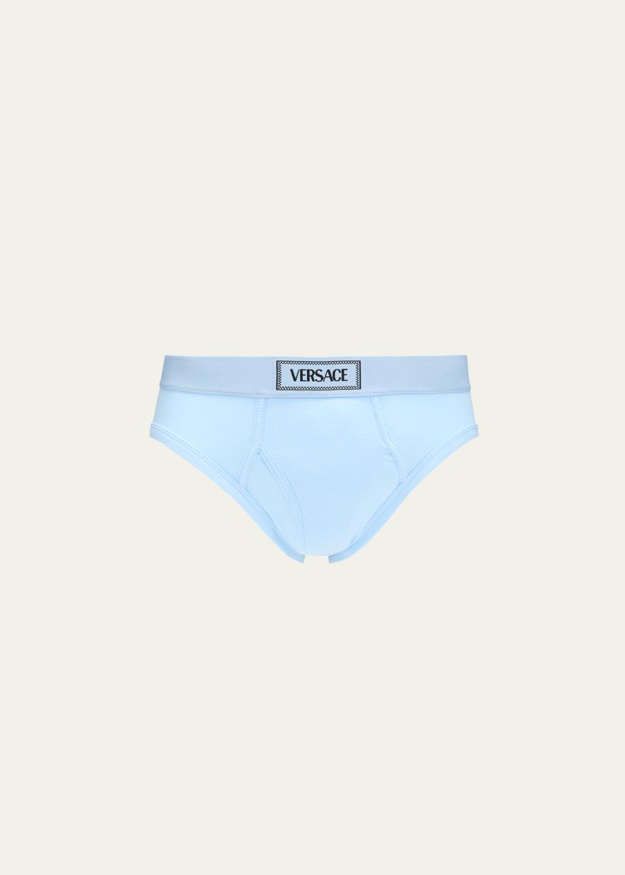 Versace Men's Ribbed Cotton Logo Briefs - Bergdorf Goodman