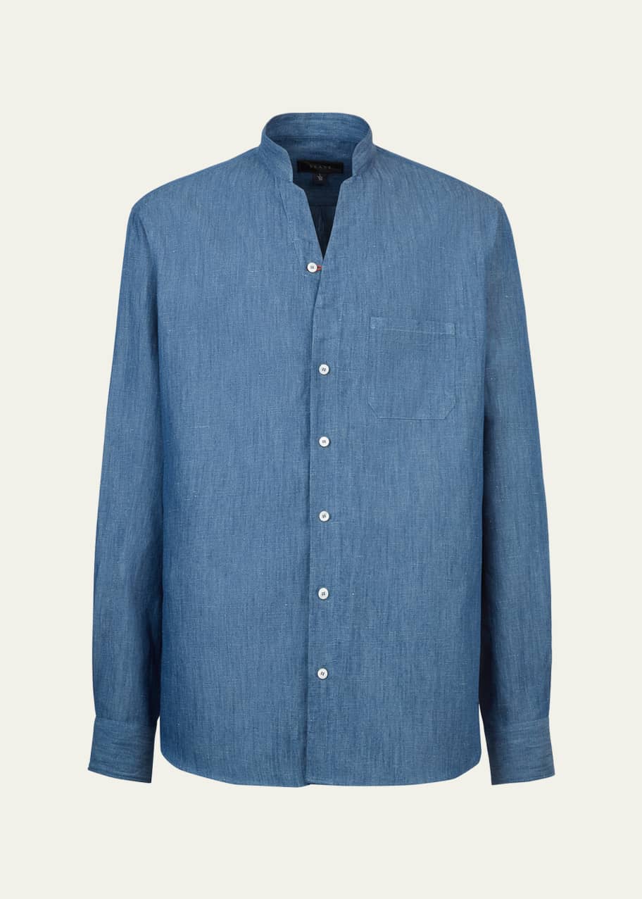 Image 1 of 1: Men's Fish Tail Cotton Button-Down Shirt