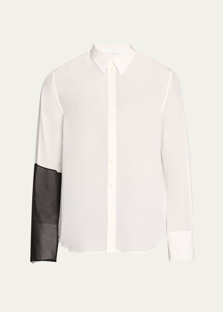 HELMUT LANG シャツ ドレープ Helmut Lang Men's Bicolor Sleeve Silk Button Down Shirt - Bergdorf