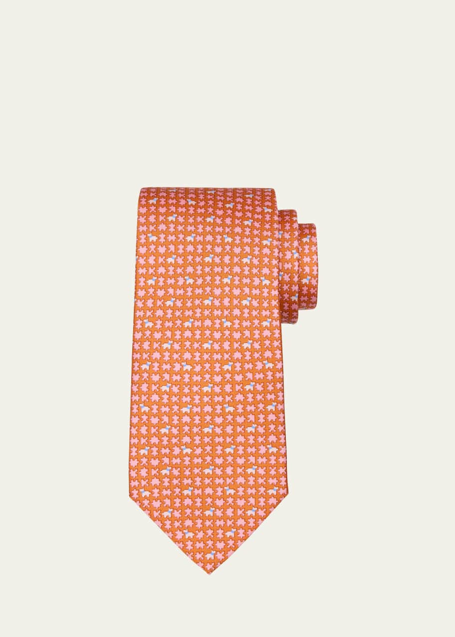 Image 1 of 1: Men's Puzzle-Print Silk Tie