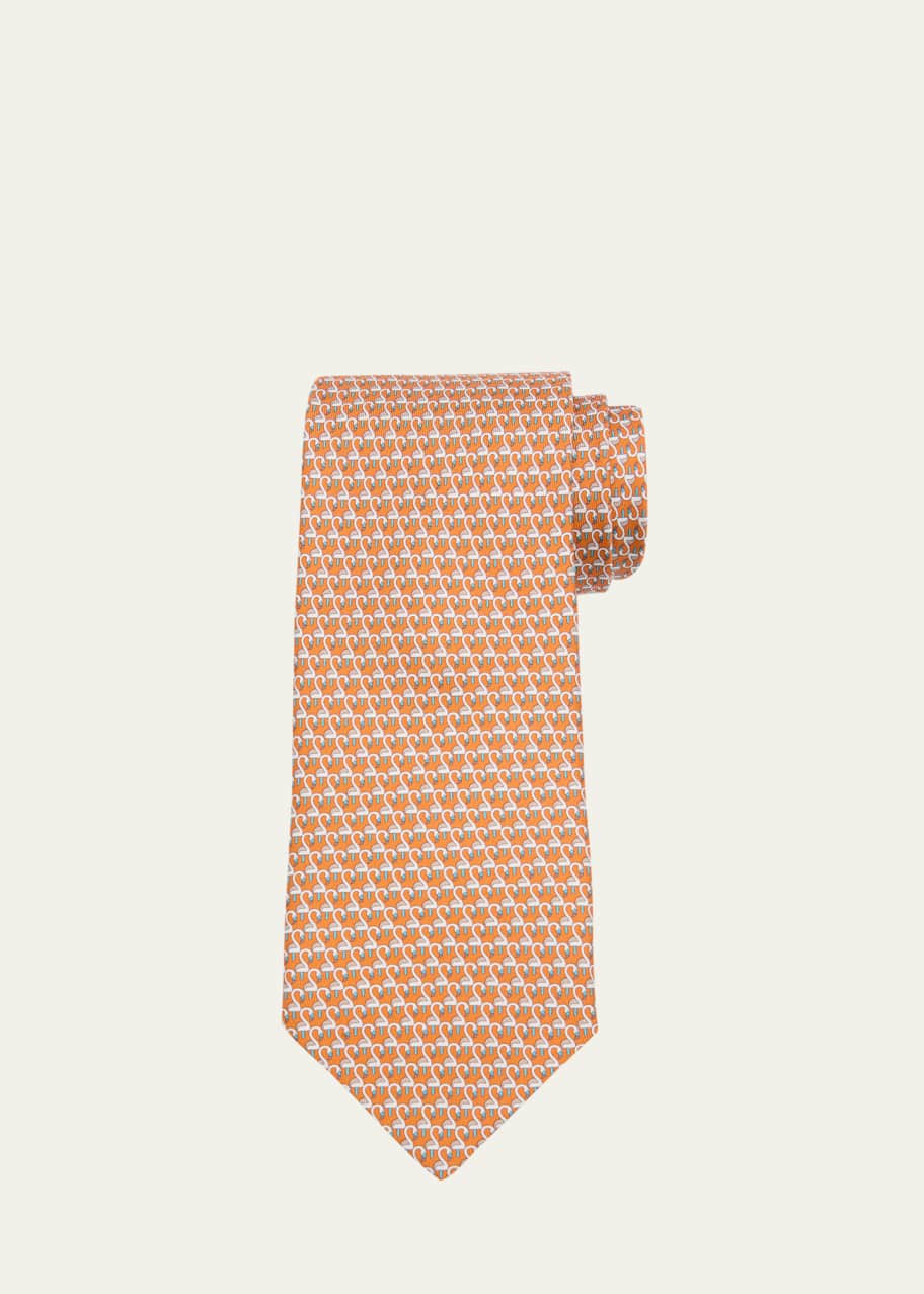 Image 1 of 1: Men's Flamingo-Print Silk Tie