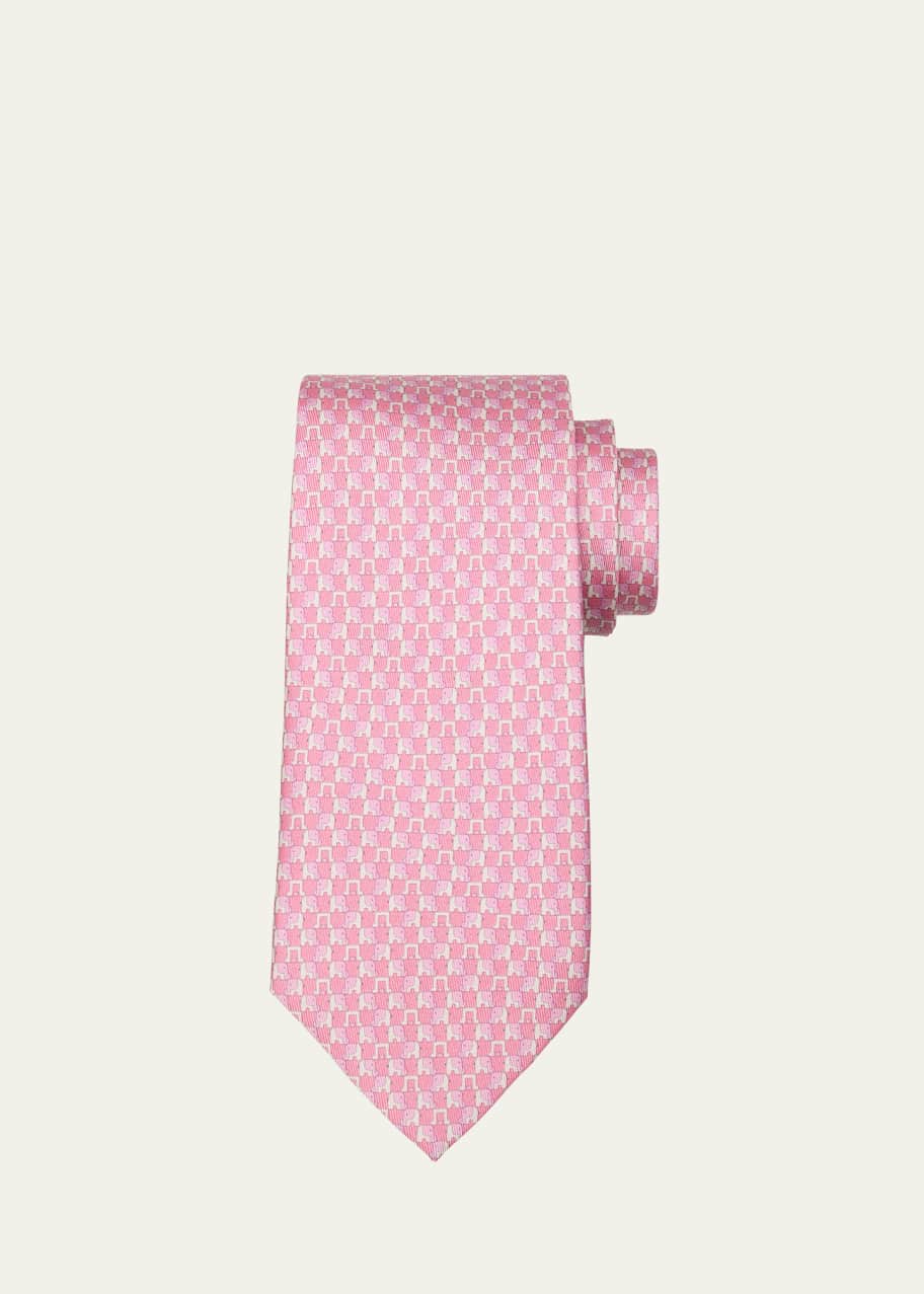 Image 1 of 1: Men's Elephant-Print Silk Tie