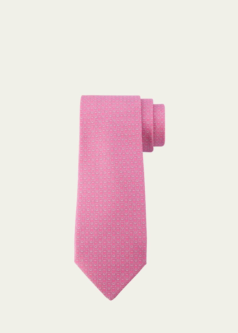 Image 1 of 1: Men's Gancini Monogram-Print Silk Tie