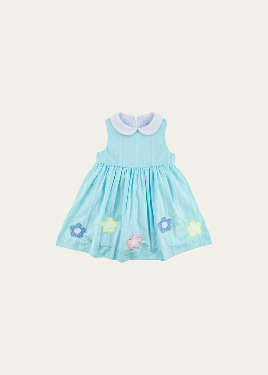 Image 1 of 1: Girl's Flower Appliqué Sleeveless Swiss Dot Dress, Size 2-6