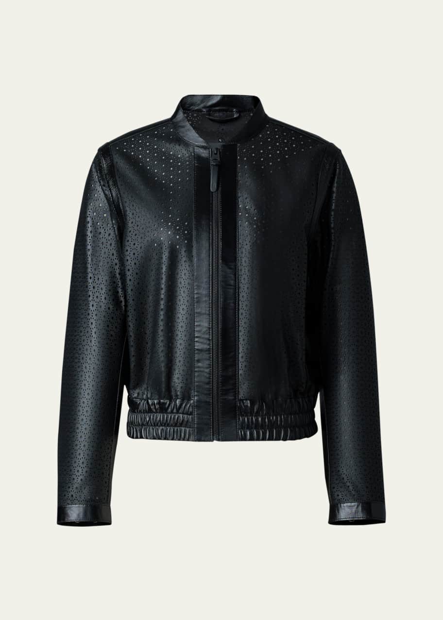 Perforated leather bomber jacket cheap