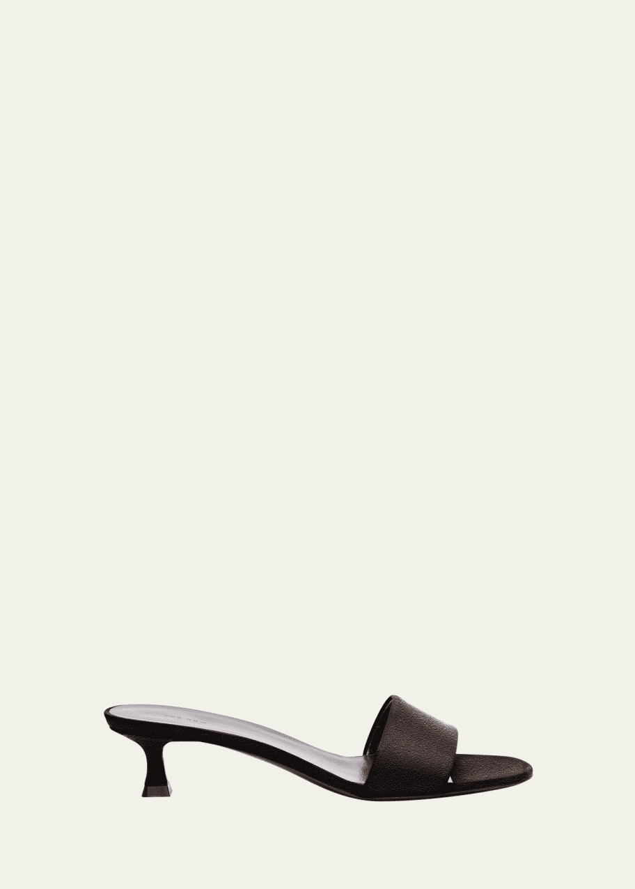 Image 1 of 1: Leather Kitten-Heel Slide Sandals