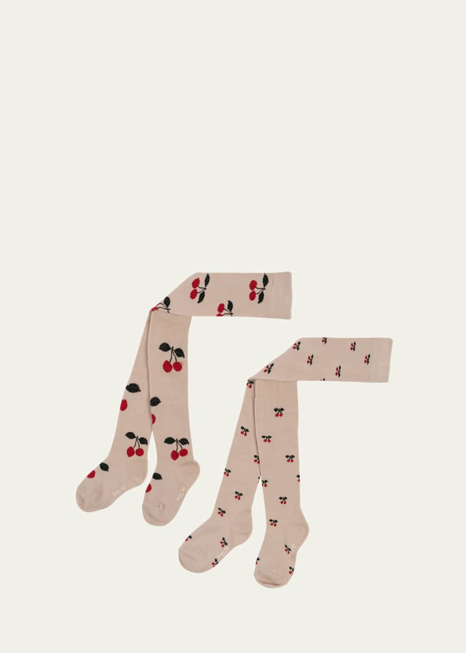 Image 1 of 1: Girl's 2-Pack Jacquard Tights, Size XS-XL
