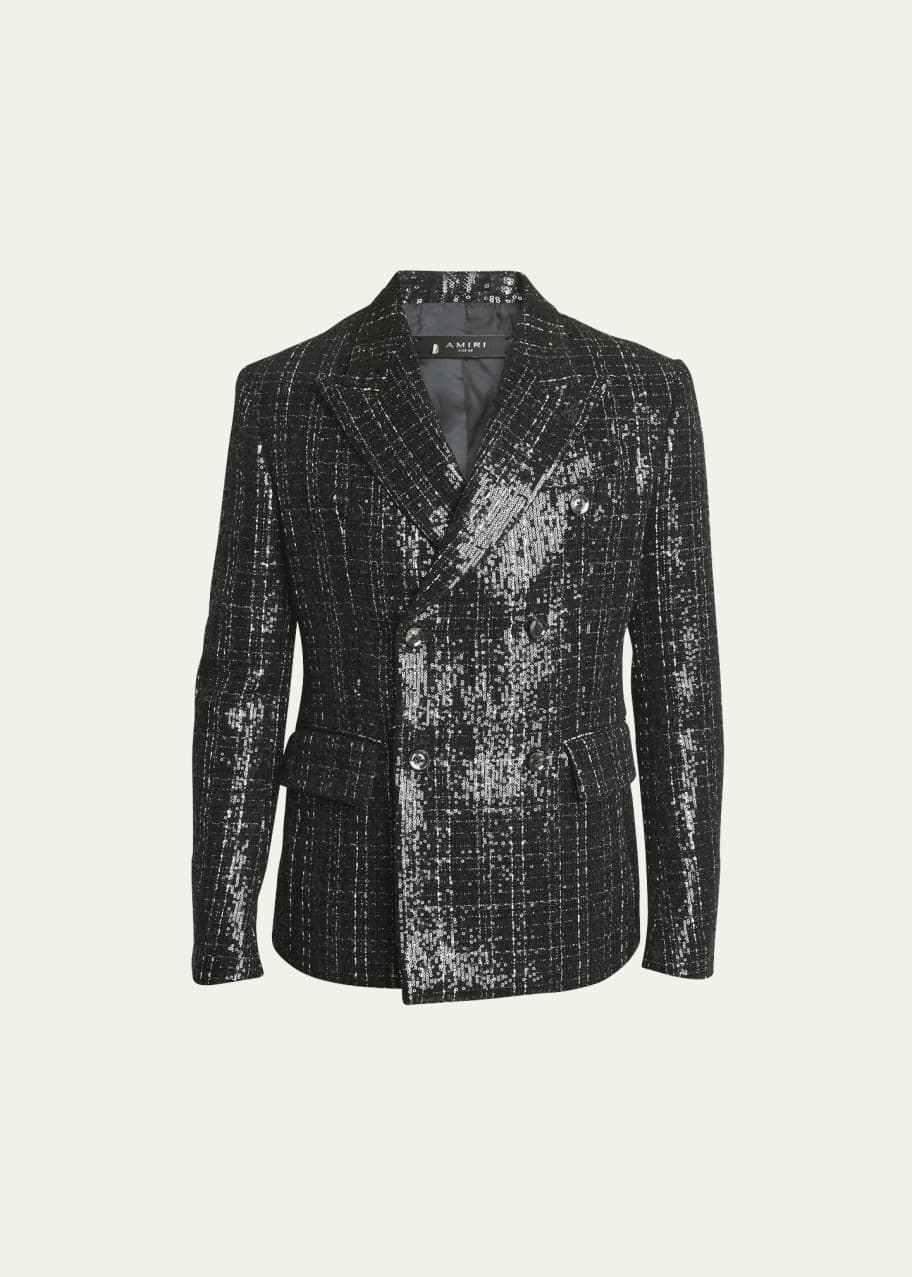 Image 1 of 1: Men's Sequined Boucle Double-Breasted Blazer