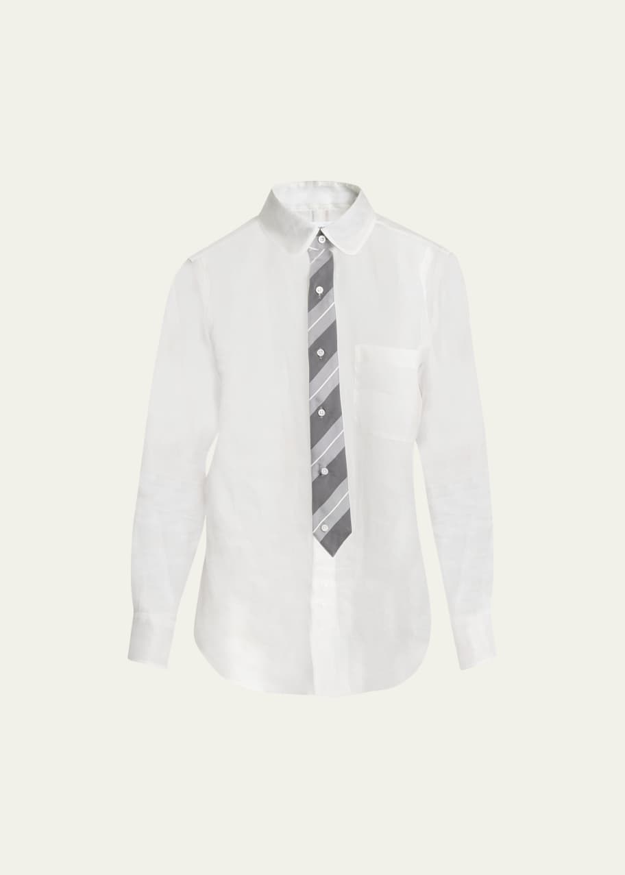 Thom Browne Men's Sheer Organza Shirt with Tie Print