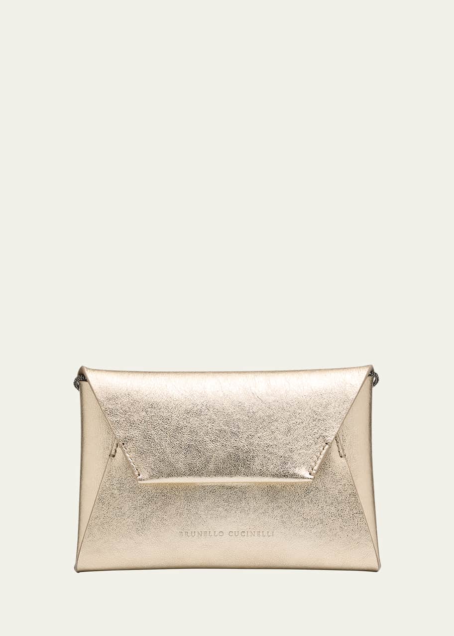 Image 1 of 1: Envelope Flap Metallic Leather Clutch Bag