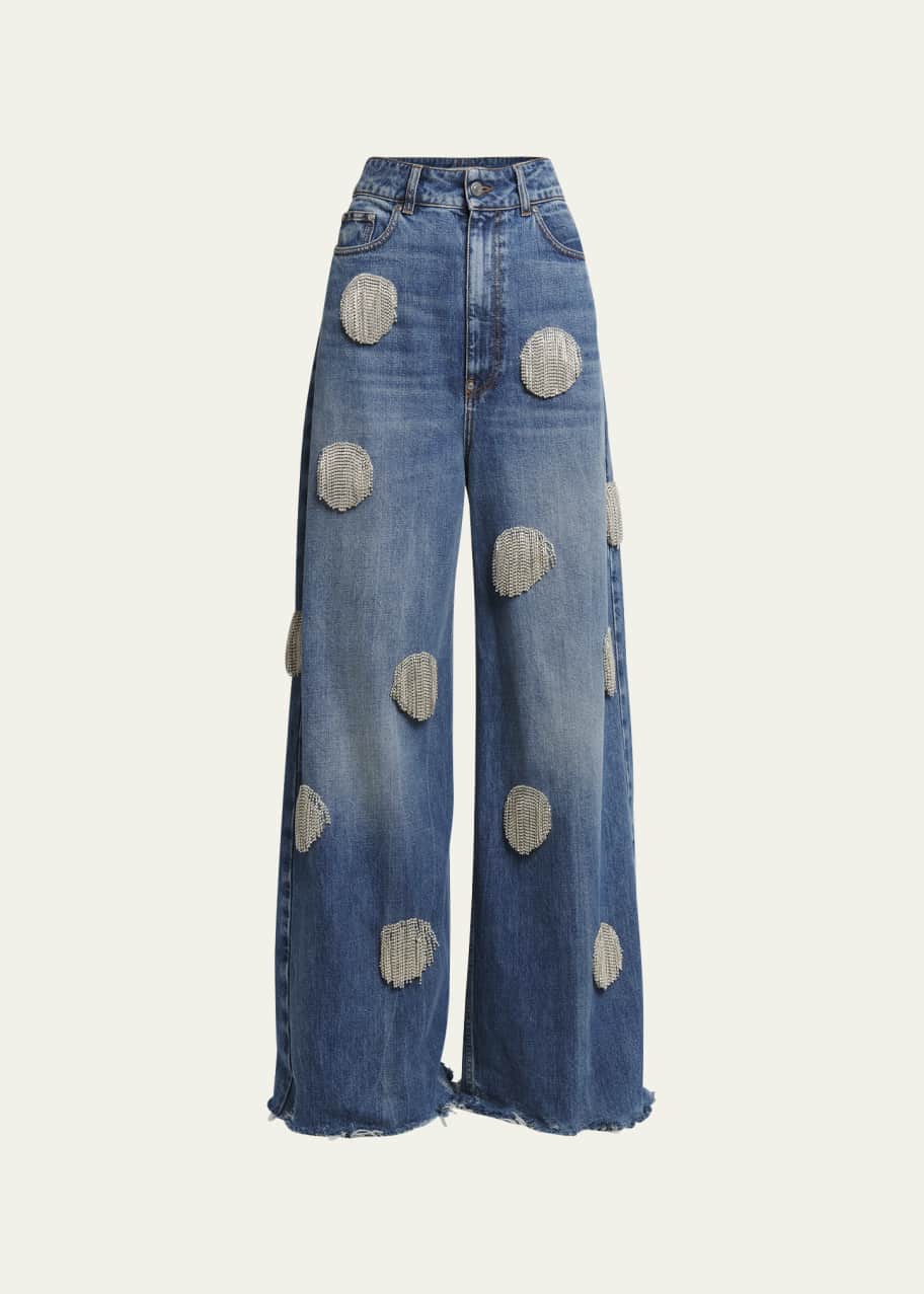 Stella McCartney Crystal Fringe Dot Wide Leg Jeans - Bergdorf Goodman