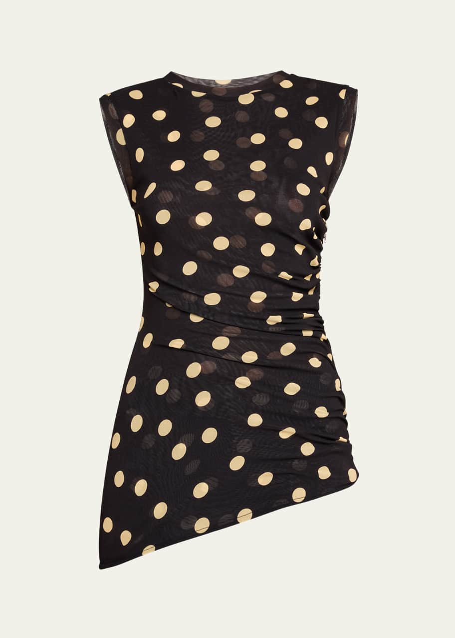Image 1 of 1: Ruched Polka-Dot Jersey Sleeveless Top