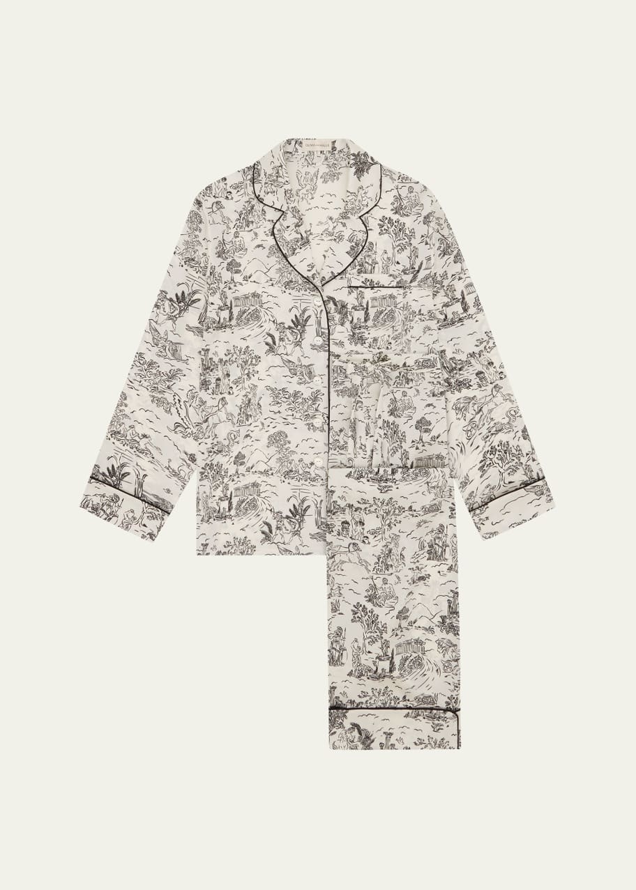 Image 1 of 1: Lila Toile-Print Silk Pajama Set