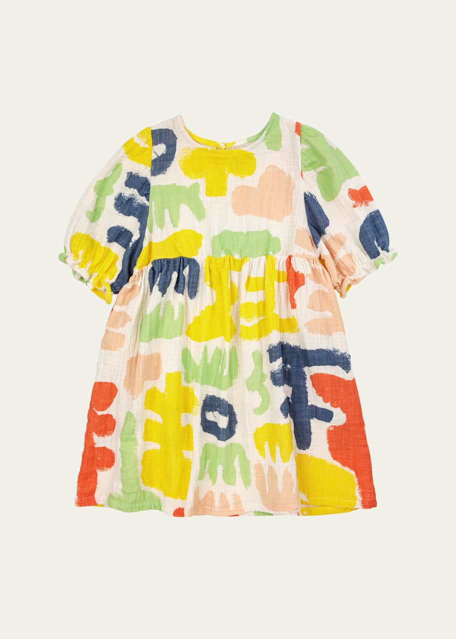 Image 1 of 1: Girl's Carnival Puff-Sleeve Woven Cotton Dress, Size 2-13