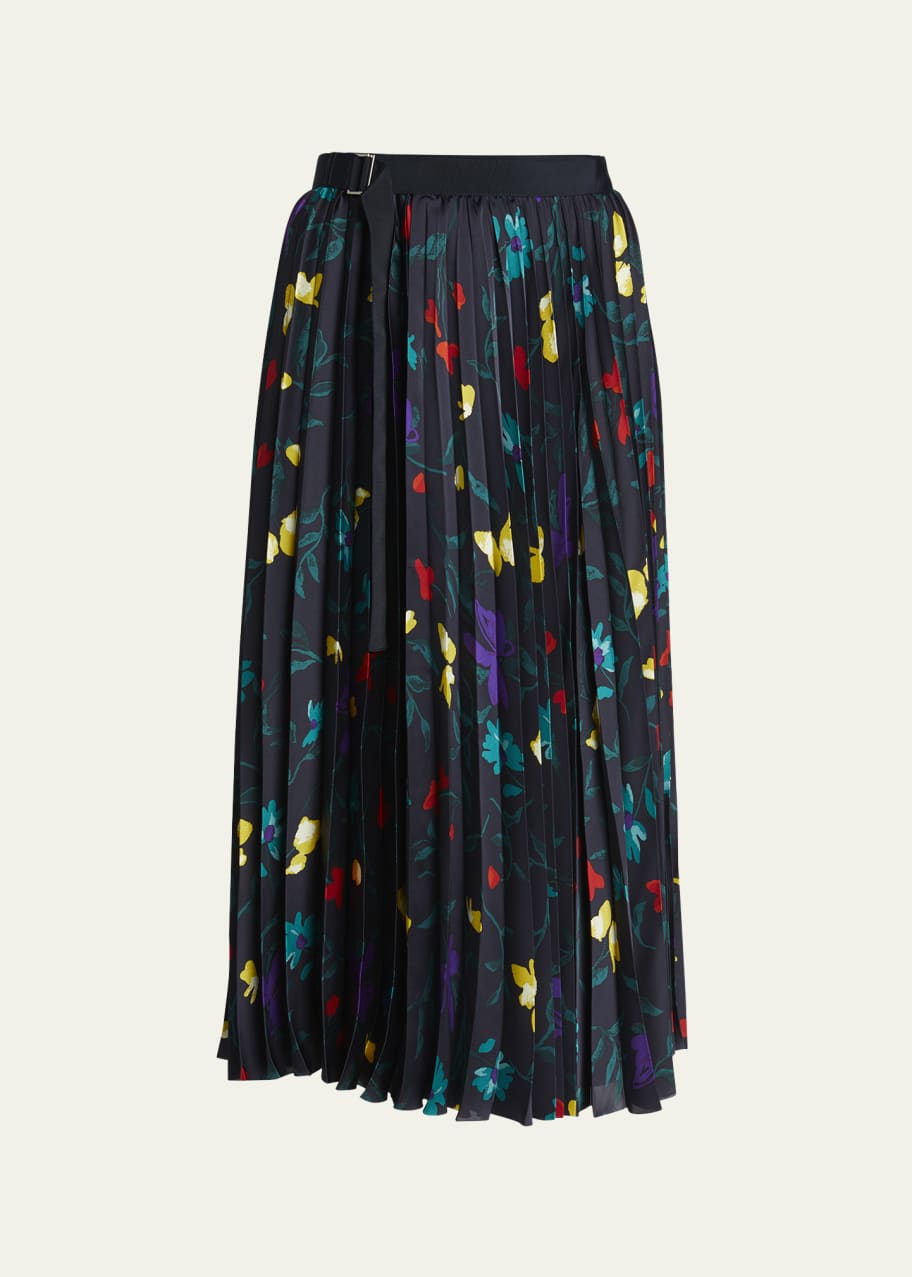 「SACAI」PLEATED FLORAL-PRINT SATIN MIDI SKIRT SACAI Pleated floral-print satin midi skirt | NET-A-PORTER