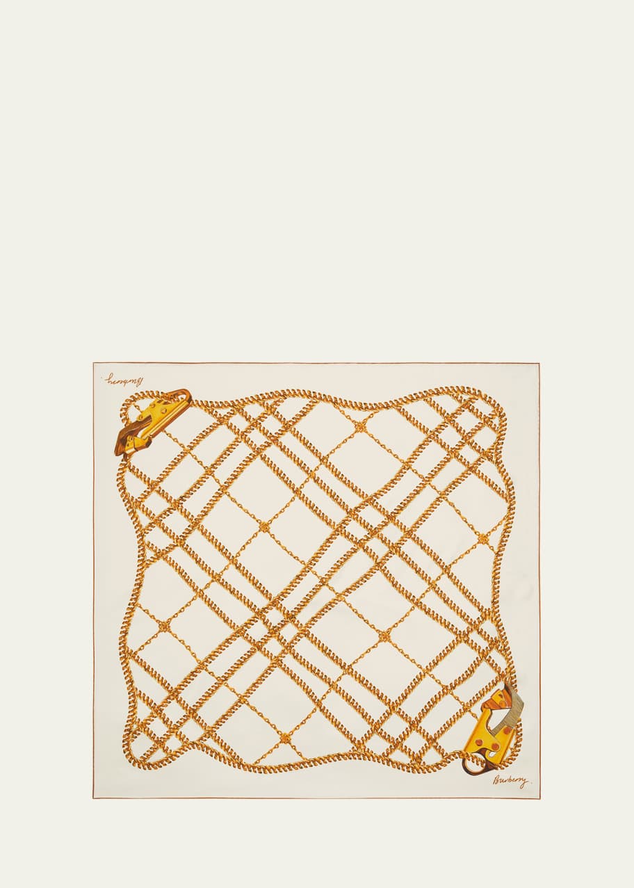 Image 1 of 1: Chain Check Silk Twill Square Scarf