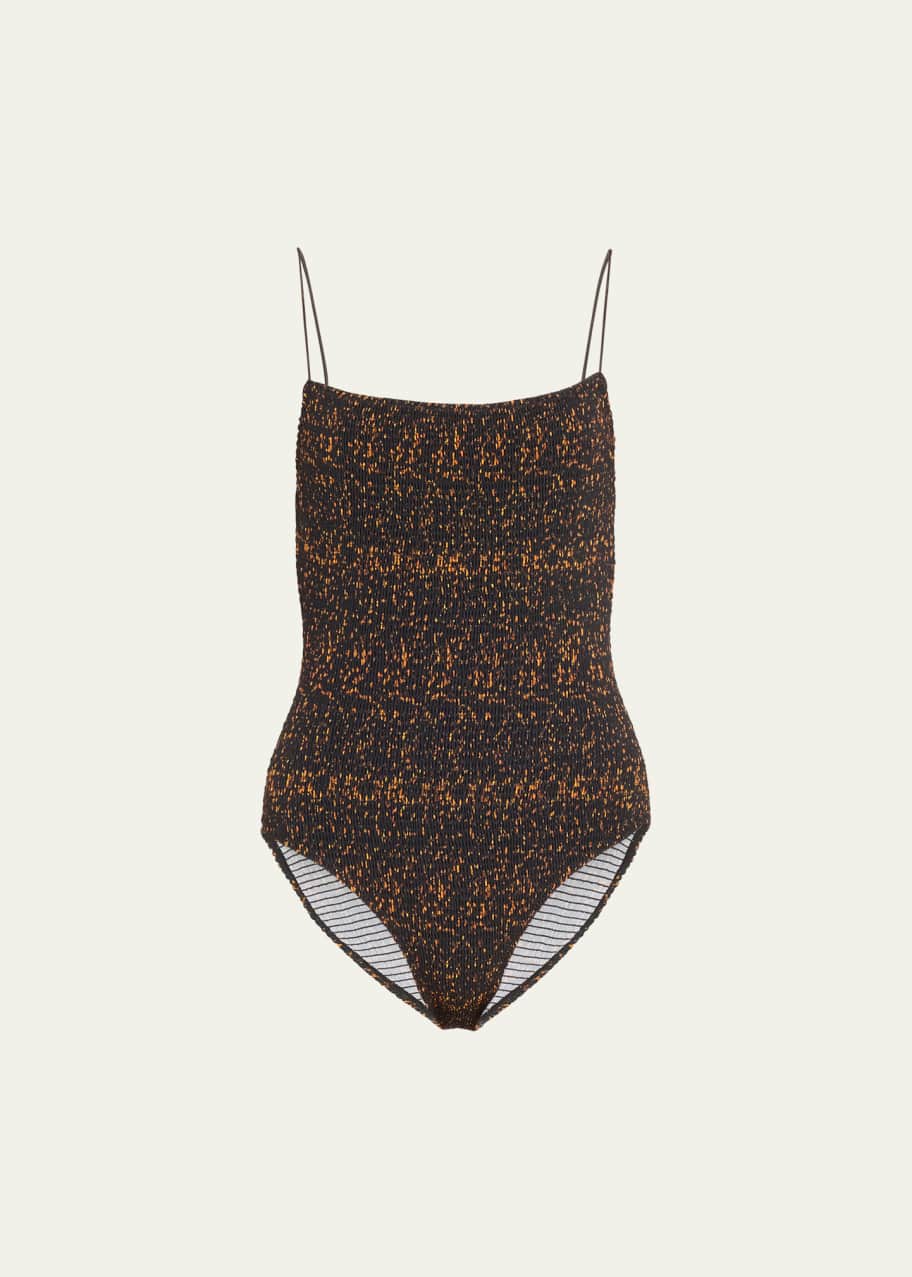 Image 1 of 1: Smocked Tortoiseshell One-Piece Swimsuit
