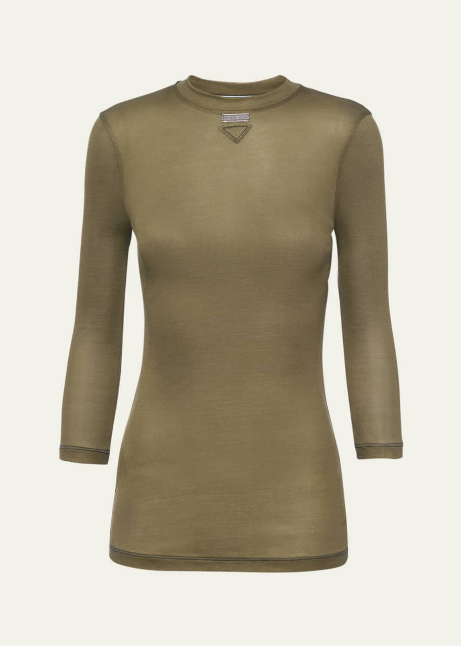 Prada Three-Quarter Sleeve Jersey Silk Top - Bergdorf Goodman
